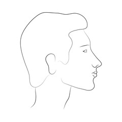 Male head in profile. Portrait of a caucasian man. Vector outline illustration. A severe look. Human icon