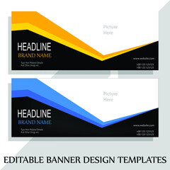 creative and unique blue and yellow color web banner and social media banner design vector template. business advertisement and banner use  