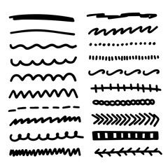 Obraz premium Hand drawn doodle pen brushes. Set of hand drawn grunge strokes.Handmade Set of Underline Strokes. Vector strokes in grunge marker style.