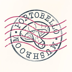 Portobello Stamp Postal. Mushroom Silhouette Seal. Passport Round Design. Vector Icon. Design Retro Travel.