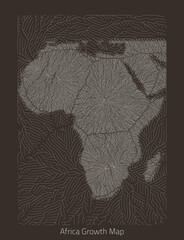 Vector Africa map. Generative growth structure in form of continent. Organic texture with geographic silhouettes.