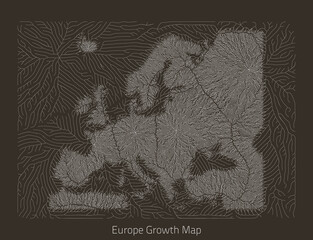 Vector Europe map. Generative growth structure in form of continent. Organic texture with geographic silhouettes.
