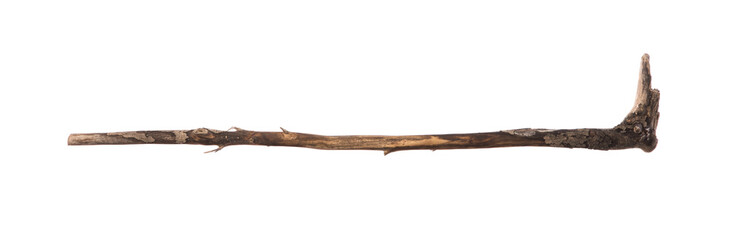 ancient shepherd wooden stick isolated on white background