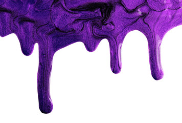 Beautiful stains of liquid nail polish,fluid art technique.Bright purple background.Nail laquer flow modern backdrop.Minimalistic concept.Copy space for design.Liquid make up horizontal banner.