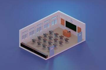 3d rendering class room isometric., 3d illustration. back to school.