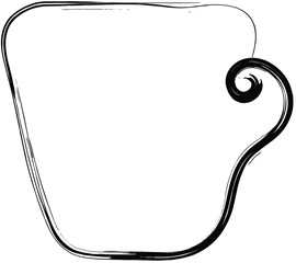 The cup is drawn in black outline, doodle style image. Beautiful design saver for a cafe, an icon for tea or coffee.