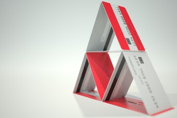 Flag of Austria on plastic bank card house, fictional data. Financial instability related 3D rendering