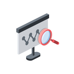 Magnifier presentation. Vector 3d isometric, color web icon, new flat style. Creative illustration design, isolated graphic idea for infographics.