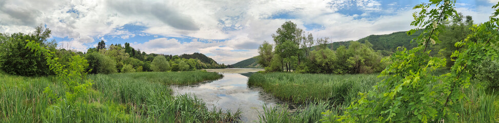 Fototapeta na wymiar Panoramic Landscape of Pancharevo lake, Bulgaria
