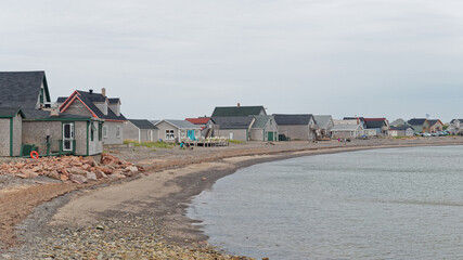 Historical houses on Havre-Aubert La Grave beach, Magdalen Islands