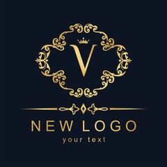 Vintage vector logo with letter. Vip font with a drawing.