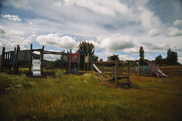 Abandoned Playground Overgrown Playgrown Empty Stormy Windy Day