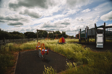 Abandoned Playground Overgrown Playgrown Empty Stormy Windy Day