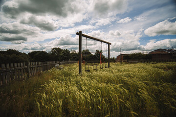 Abandoned Playground Overgrown Playgrown Empty Stormy Windy Day