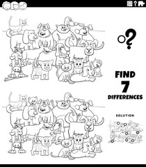 differences educational activity with cats and dogs color book page