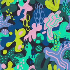 Abstract seamless pattern with liquid shapes in trendy colors