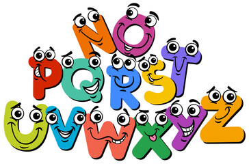 happy alphabet letter characters cartoon illustration