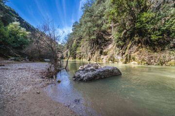 Chouwen Lake shore on the Nahr Ibrahim - Abraham River in Jabal Moussa nature park in Lebanon