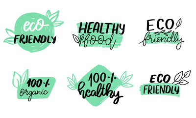 Vector set of hand made graphic elements. Natural product. Organic product. Eco. Vegan.