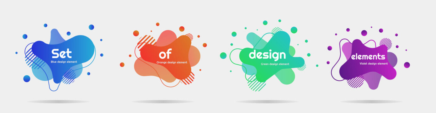 Set of 4 modern design elements, liquid shapes and waves, colorful illustrations for posters, banner, magazines etc. 3D trendy signs, Template for the design of a logo. EPS 10 vector