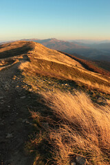 Bieszczady Mountains in the light of the setting sun