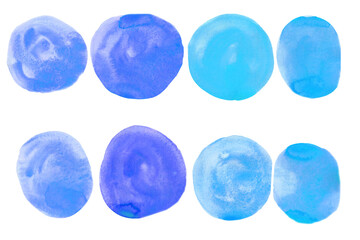 watercolor set of blue circles paint isolated on white background, covers highlights social media