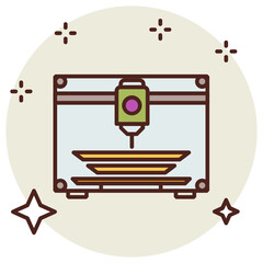 cnc arm working concept, 3d printer head vector icon design 