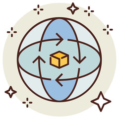 360 Degree view Concept, Globe with a Box Model Vector Icon design  