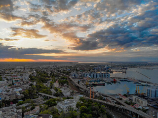 Beautiful scenery of the city center in the natural evening light. Odessa