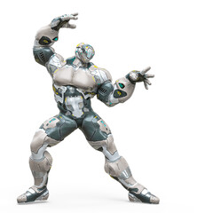 futuristic astronaut is doing a pin up pose in white background