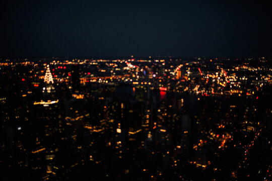  New York and the Hudson River out of focus at night