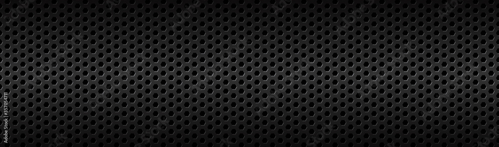 Wall mural abstract dark black geometric hexagonal mesh material header. technology banner with blank space for
