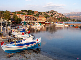 Fototapeta na wymiar Harbor in Molyvos - fishing village on Lesbos island, Greece