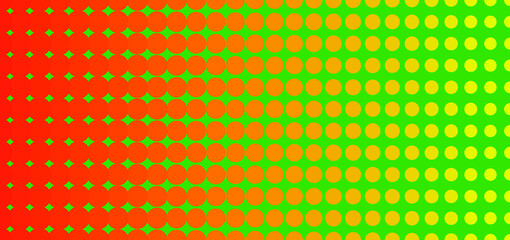 Halftone circle background texture. Orange and green. Pop Art.