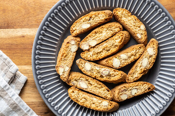 Sweet italian cantuccini cookies. Almonds biscuits.
