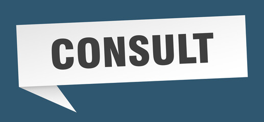 consult banner. consult speech bubble. consult sign