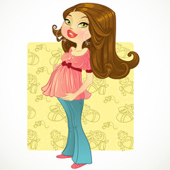 Pretty pregnant woman on baby background