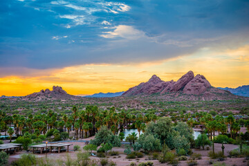 Sunset over Papago Park in Phoenix, Arizona.