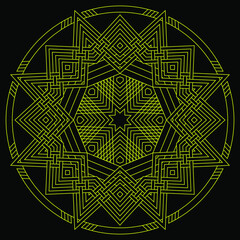 Golden Octagonal Mandala.
Geometric mandala of octagonal star on black background. Perfect for packaging, greetings, promotion, background, printing, etc.
