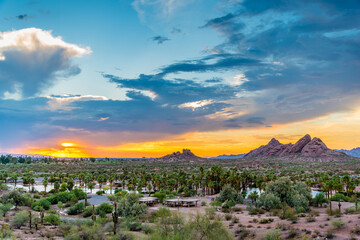 Sunset over Papago Park in Phoenix, Arizona.