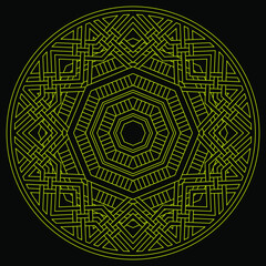 Golden Octagonal Mandala.
Geometric mandala of octagonal star on black background. Perfect for packaging, greetings, promotion, background, printing, etc.
