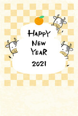 2021年かわいい牛の年賀状テンプレート