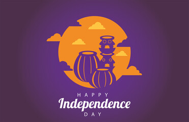 india happy independence day celebration card with lamps and pots