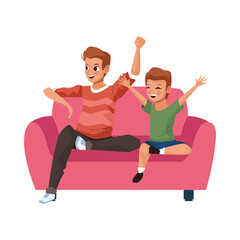 Obraz na płótnie Canvas father with son in sofa avatars characters