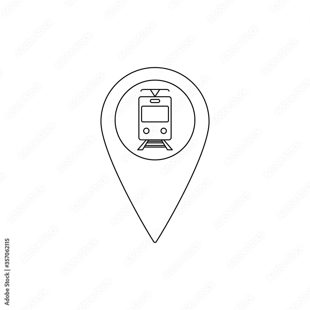 Poster tram icon on map pointer sign navigation symbol