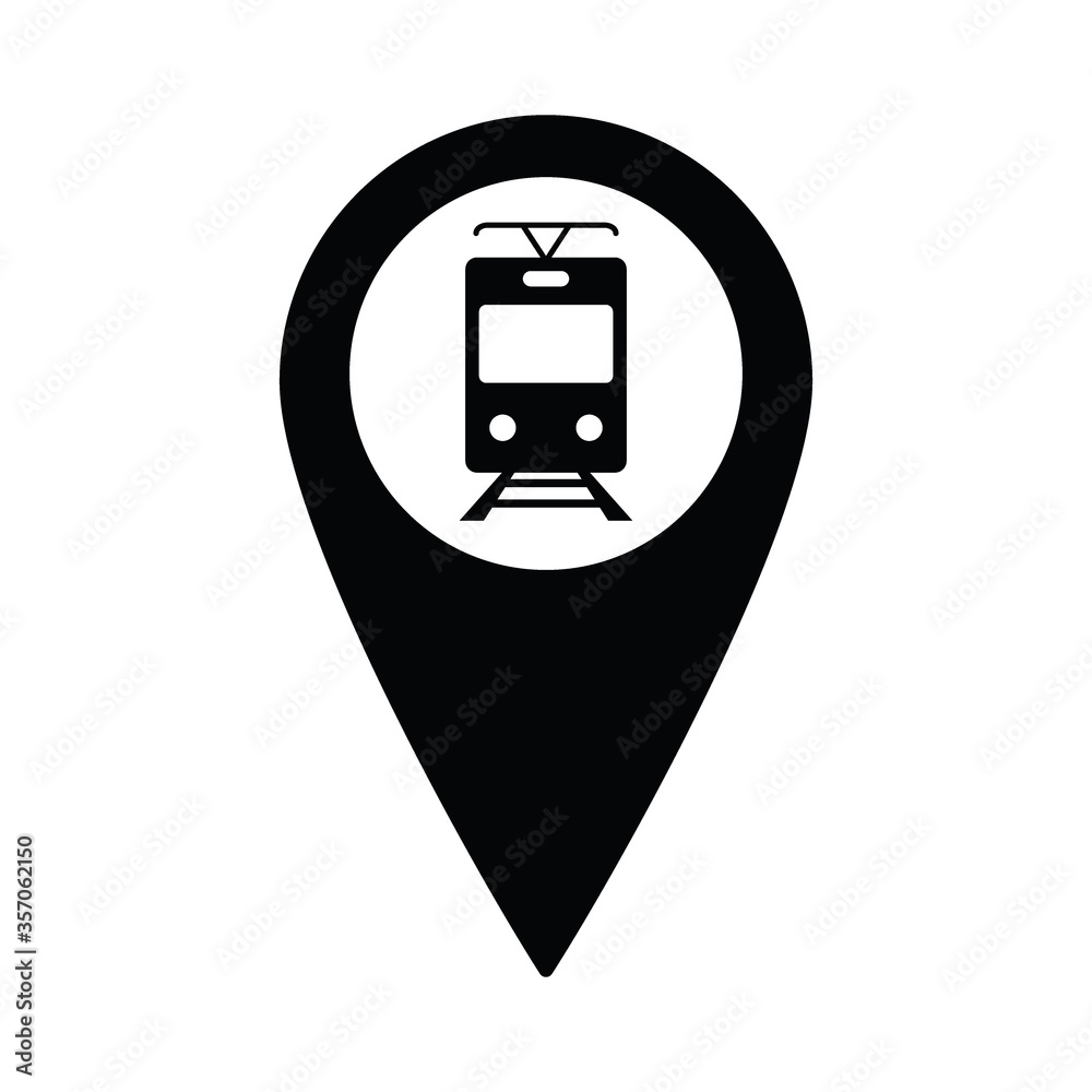 Poster tram icon on map pointer sign navigation symbol
