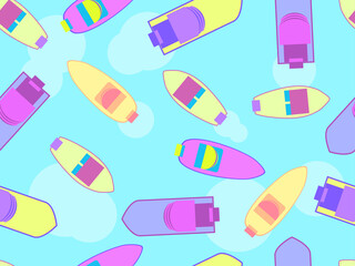 Boats seamless pattern, top view. Boats float on the sea in a flat style, summer vacation. Vector illustration