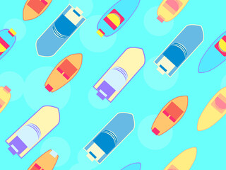 Boats seamless pattern, top view. Boats float on the sea in a flat style, summer vacation. Vector illustration