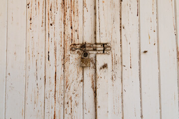 Rustic Black and white background of wooden plank and lock