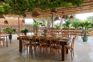 Natural decorating of outdoor terrace of restaurant